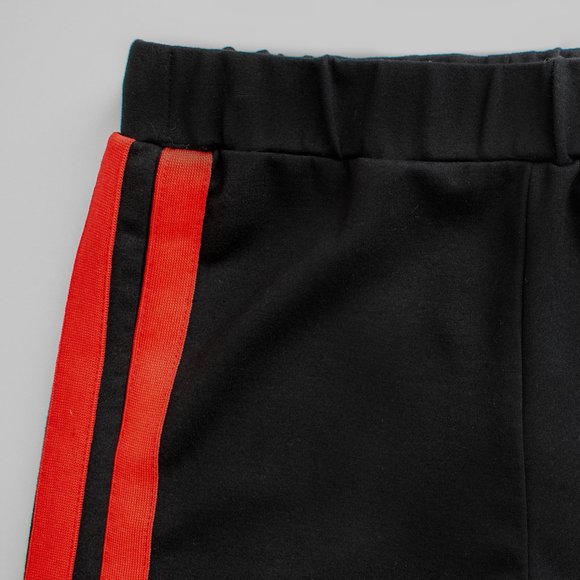 Black Stretchy Pants with Knit Red Side Racing Stripes - Picture 8 of 9